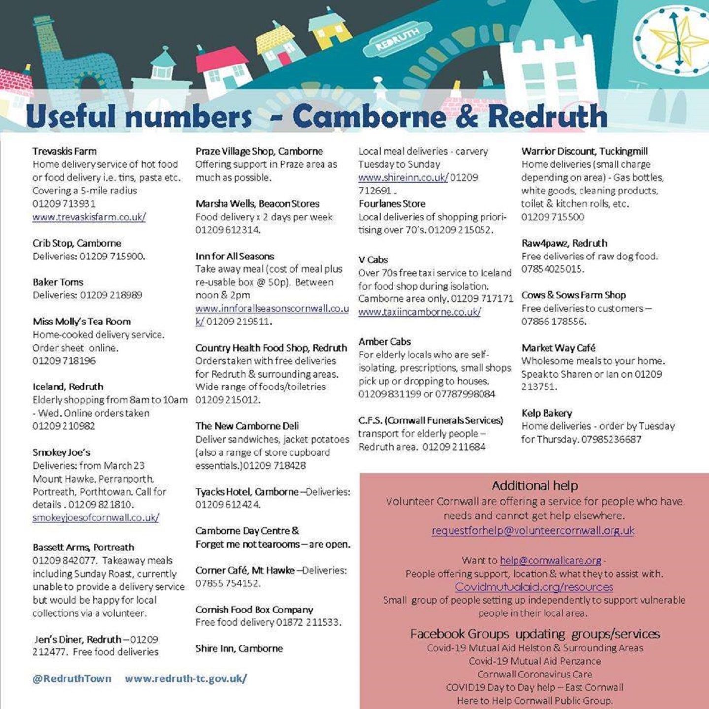 Useful numbers across Camborne, Redruth and Hayle